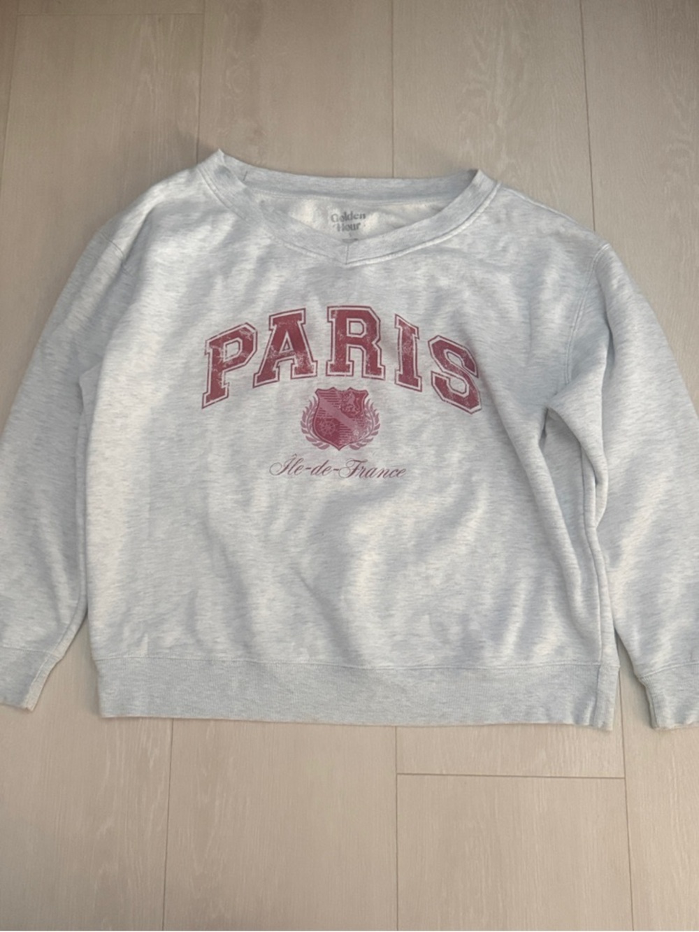 Paris Crest Crewneck Sweater - Light Gray with Red Logo
